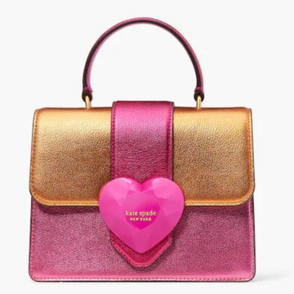 Kate Spade Bijou Pink Heart Metallic Colorblocked MiniTop-Handle Bag Wallet Set - Picture 5 of 15